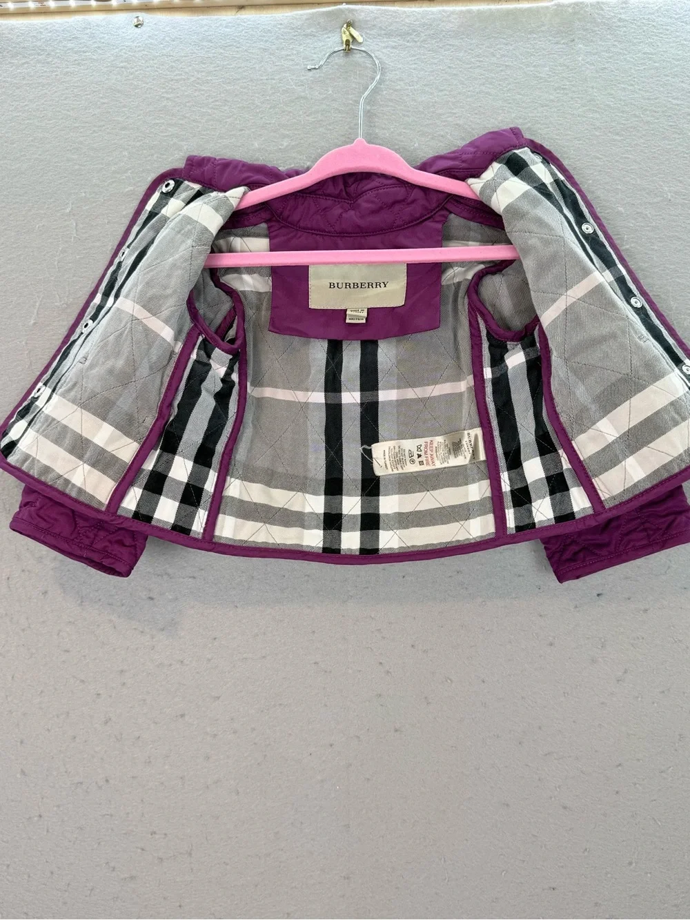 Burberry London Baby girl purple diamond quilted jacket snap button size 9 month